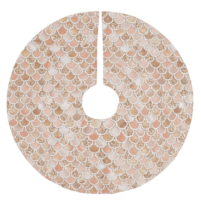 Peach Rose Blush Gold Glitter Mermaid        Brushed Polyester Tree Skirt (Front)