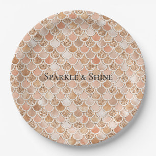 Peach Rose Blush Gold Glitter Mermaid         Paper Plate