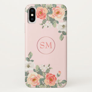 Peach Rose Blush Pink Floral Monogram Case-Mate iPhone Case