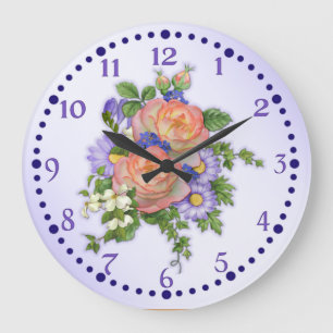 Peach Rose Bouquet Large Clock