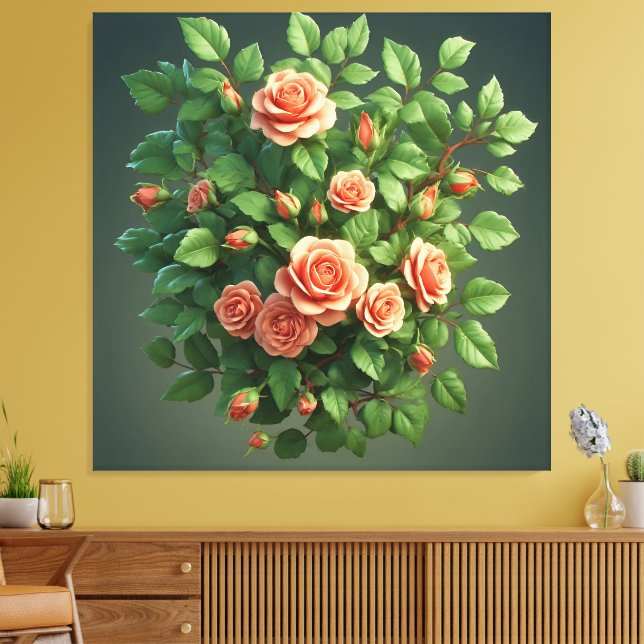 Peach Rose Bouquet With Greenery Canvas Print (Insitu(LivingRoom))