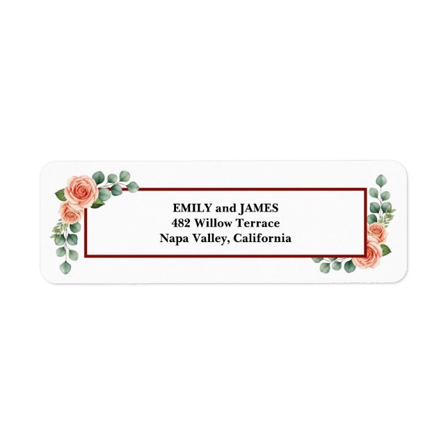 Peach Rose Burgundy Return Address Label (Front)