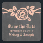 Peach Rose Chalkboard Save the Date Stickers<br><div class="desc">Sweet and pretty Rose Chalkboard Save the Date Stickers in peach featuring a single lovely rose on a vine on a chalkboard look background. This elegant design is perfect for announcing your spring or summer wedding. Easy to customize, simply add your wedding details in the text fields provided. Click "Customize...</div>