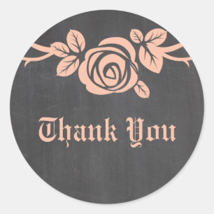 Peach Rose Chalkboard Thank You Stickers