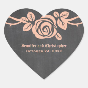 Peach Rose Chalkboard Wedding Stickers