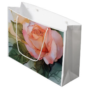 Peach Rose Floral Bridal Shower Large Gift Bag