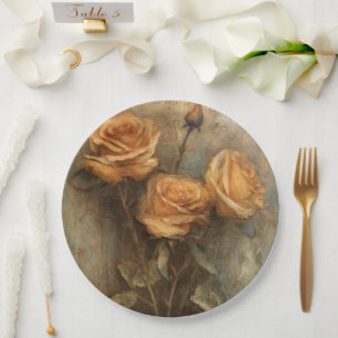 Peach Rose Floral Bridal Shower Paper Plate
