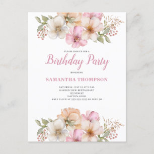 Peach rose Floral Invitation d'anniversaire
