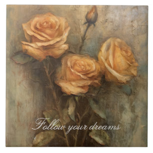 Peach Rose Floral Romantic Tile