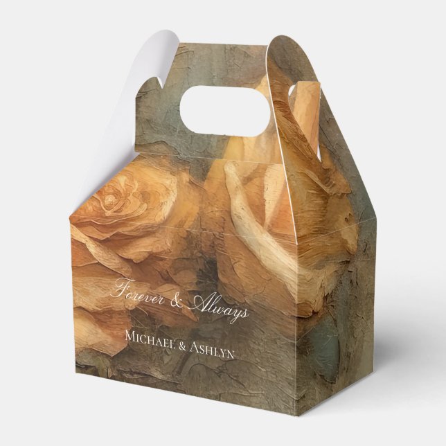 Peach Rose Floral Romantic Wedding Favor Box (Front Side)
