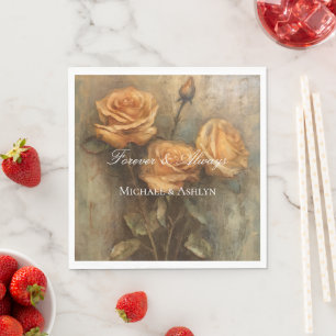 Peach Rose Floral Romantic Wedding Napkin