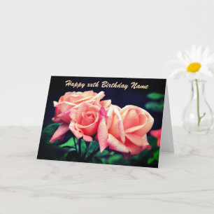Peach Rose Flower Trio Personalized Birthday Card