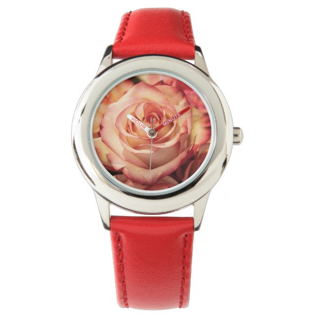 Peach Rose Flower Watch (Front)