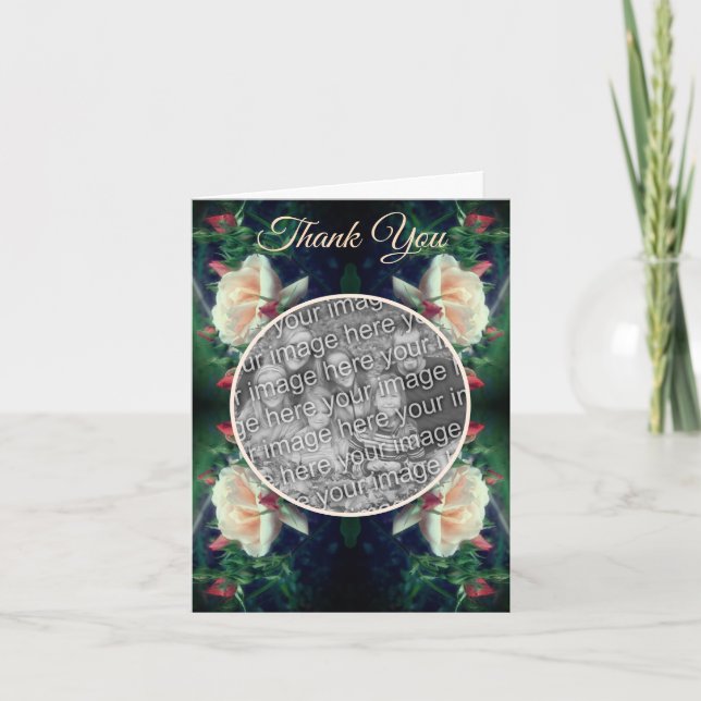 Peach Rose Flowers Wedding Photo  Thank You Card (Front)