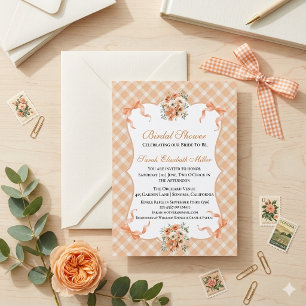 Peach Rose Gingham Chequered Bridal Shower Invitation
