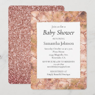 Peach Rose Glitter Giraffe Print Invitation