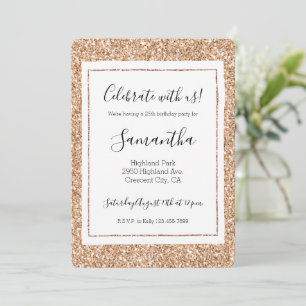 Peach Rose Gold Blush Glitter Glitz Invitation