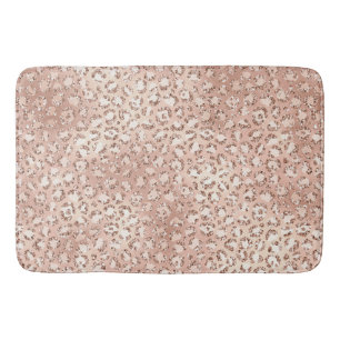Peach Rose Gold Blush Pink Glitz Leopard Print Bath Mat
