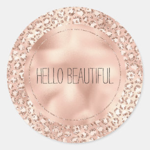 Peach Rose Gold Blush Pink Glitz Leopard Print   Classic Round Sticker