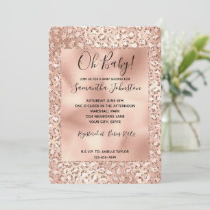 Peach Rose Gold Blush Pink Glitz Leopard Print  Invitation