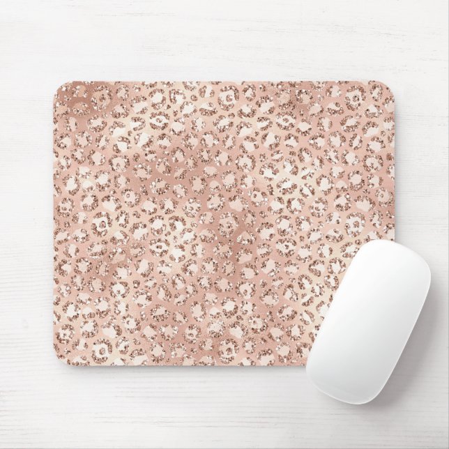 Peach Rose Gold Blush Pink Glitz Leopard Print     Mouse Pad (With Mouse)