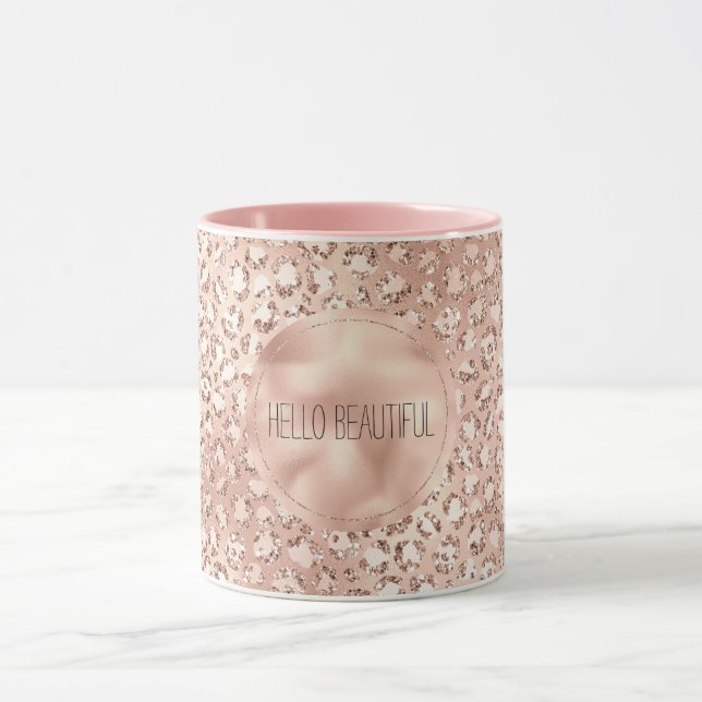 Peach Rose Gold Blush Pink Glitz Leopard Print     Mug (Center)