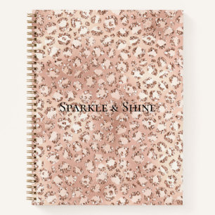 Peach Rose Gold Blush Pink Glitz Leopard Print    Notebook