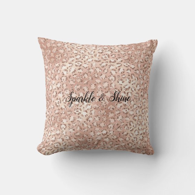 Peach Rose Gold Blush Pink Glitz Leopard Print     Throw Pillow (Front)