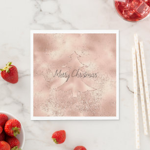 Peach Rose Gold Glitter Christmas Tree Napkin