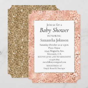 Peach Rose Gold Leopard Print Invitation