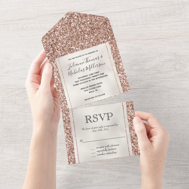 Peach Rose Gold Luxe Glitter All In One Invitation (Tearaway)