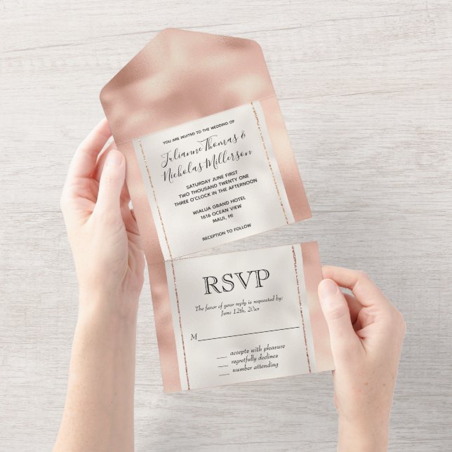 Peach Rose Gold Luxe White All In One Invitation (Tearaway)
