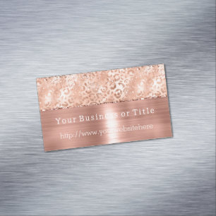 Peach Rose Gold Sparkle Leopard Glitz Magnetic Business Card