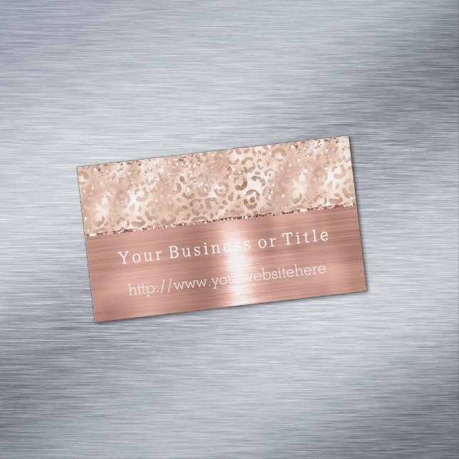 Peach Rose Gold Sparkle Leopard Glitz Magnetic Business Card (In Situ)