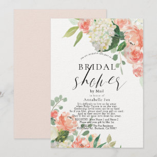 Peach Rose & Hydrangea Bridal Shower by Mail Invitation