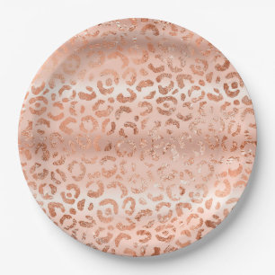 Peach Rose Leopard Paper Plate