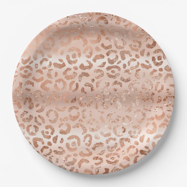 Peach Rose Leopard Paper Plate (Front)