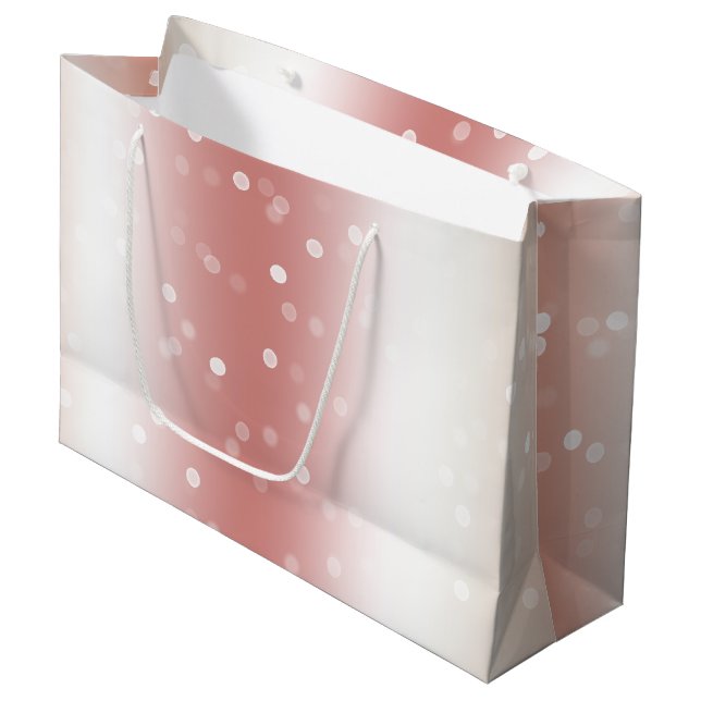 Peach Rose Ombre Gold Christmas Large Gift Bag (Front Angled)