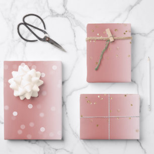 Peach Rose Ombre Gold Glitter Confetti Christmas Wrapping Paper Sheet