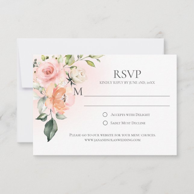 Peach rose Roses blanches Verdure Cartes RSVP (Devant)