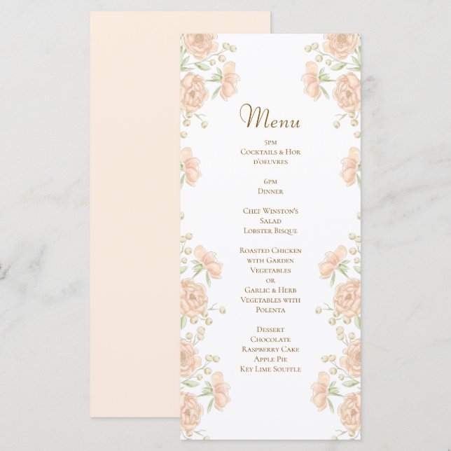 Peach Rose Wedding Menus (Front/Back)