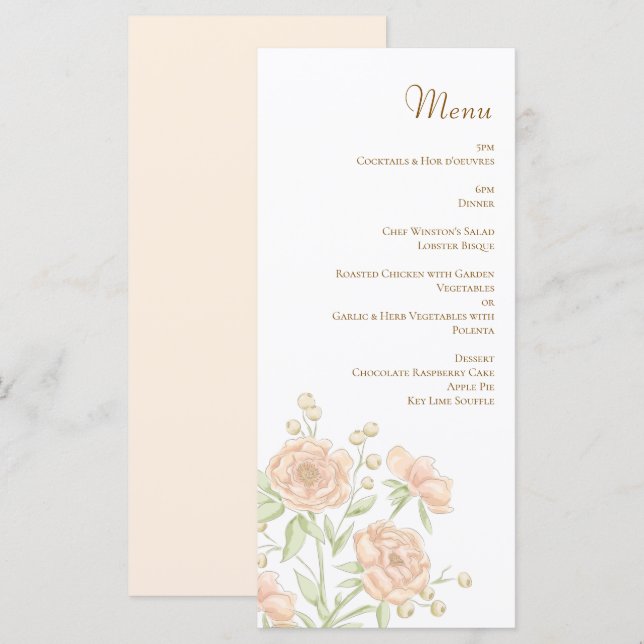 Peach Rose Wedding Menus (Front/Back)