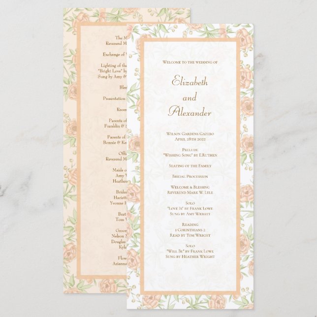Peach Rose Wedding Programs (Front/Back)