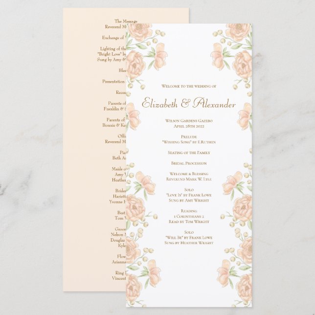 Peach Rose Wedding Programs (Front/Back)