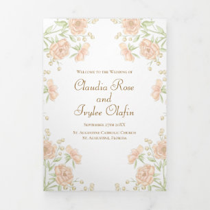 Peach Rose Wedding Programs Tri-Fold Programme