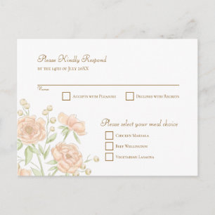 Peach Rose Wedding RSVP Reply Holiday Postcard