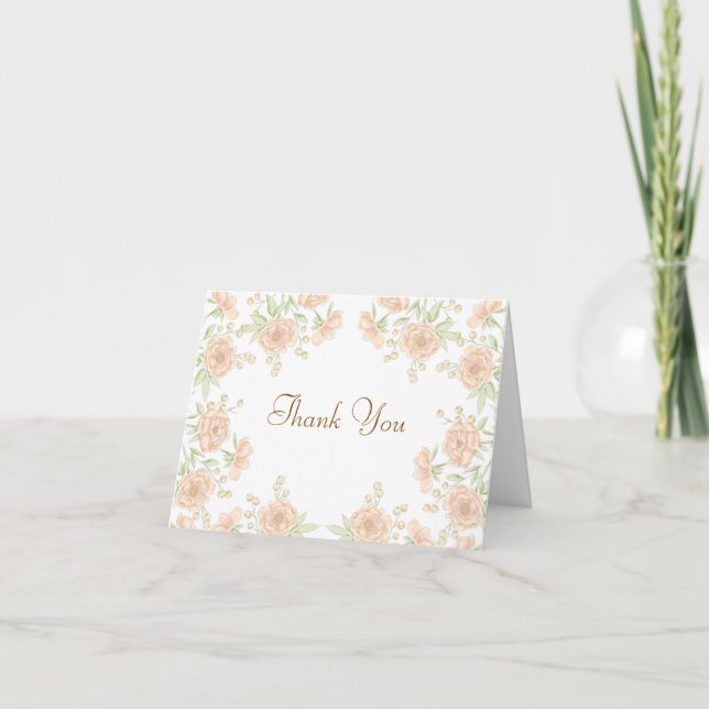 Peach Rose Wedding Thank You Note Card (Front)