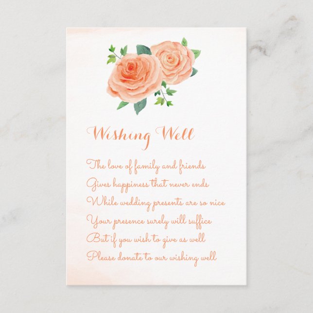 Peach Rose Wedding Wishing Well Cards (Front)