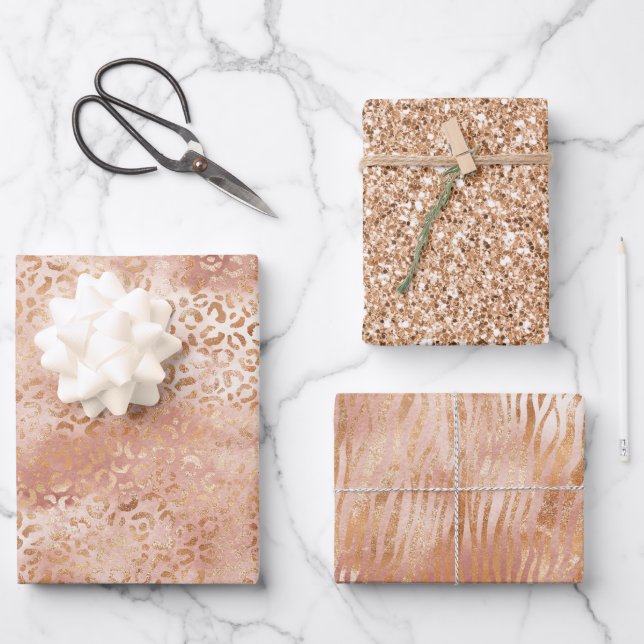 Peach Rose White Leopard Print      Wrapping Paper Sheet (Front)