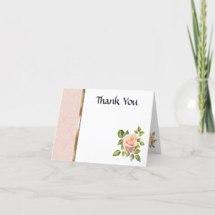 Peach Rose with Gold Border Wedding Thank You Card